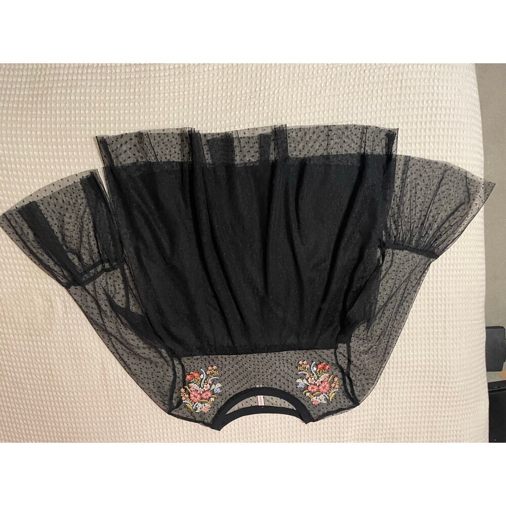 Xhilaration Floral Embroidered Black Mesh Bell Sleeve Tulle Whimsygoth Blouse Lg - Picture 10 of 10